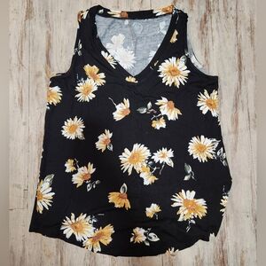 Sunflower floral tank 24/7 size M black v-neck Sleeveless
